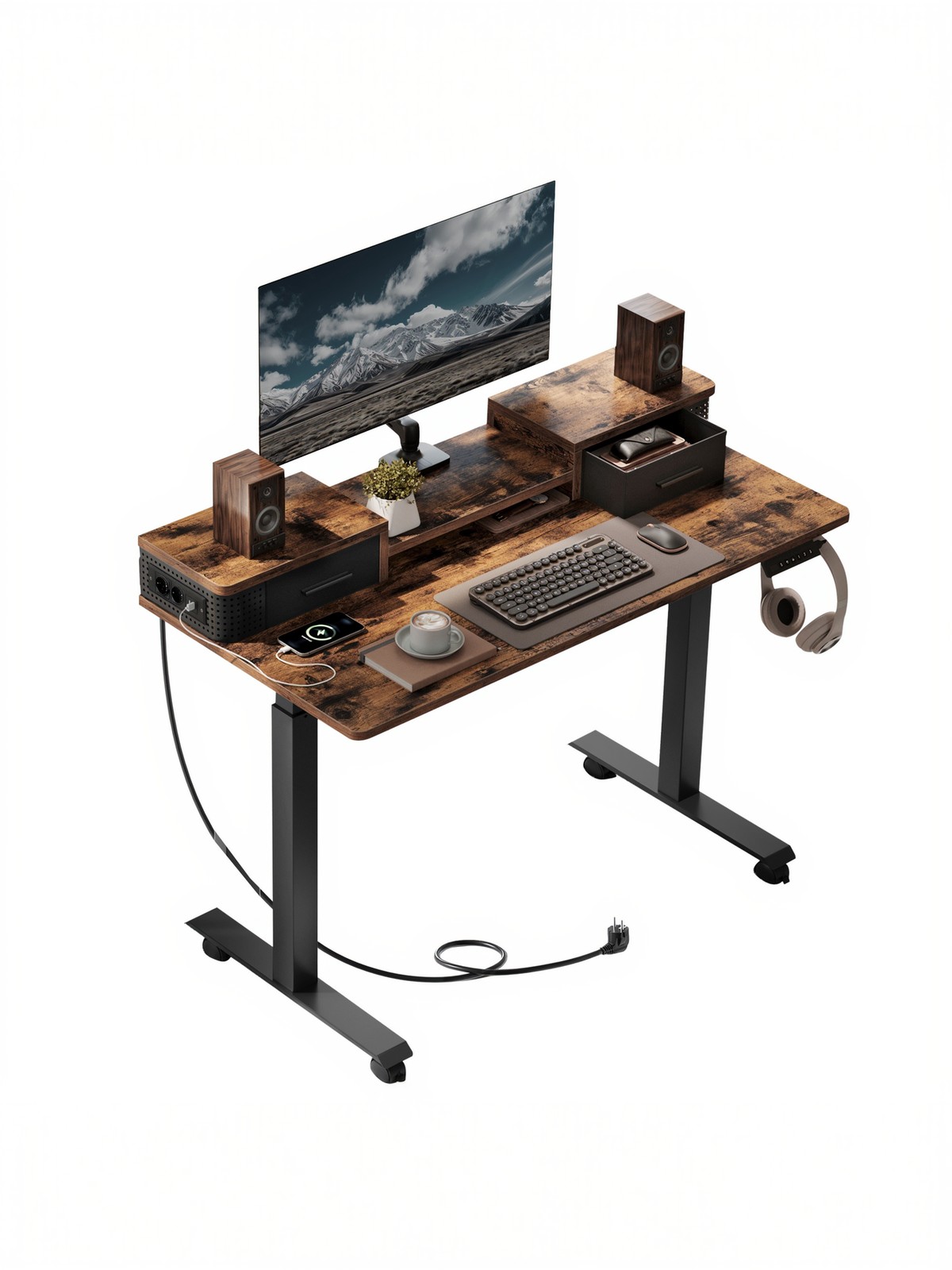 Kõrguses reguleeritav seisulaud, 120 x 60 cm, monitorialuse ja laadimisjaamaga
