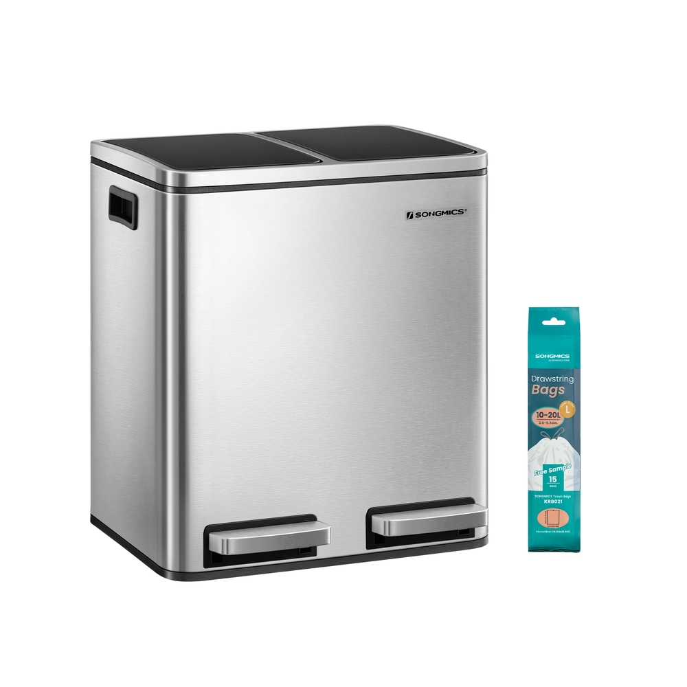 Prügikastide süsteem jäätmete sortimiseks, 30 l (2 x 15 l), roostevaba teras, kööki