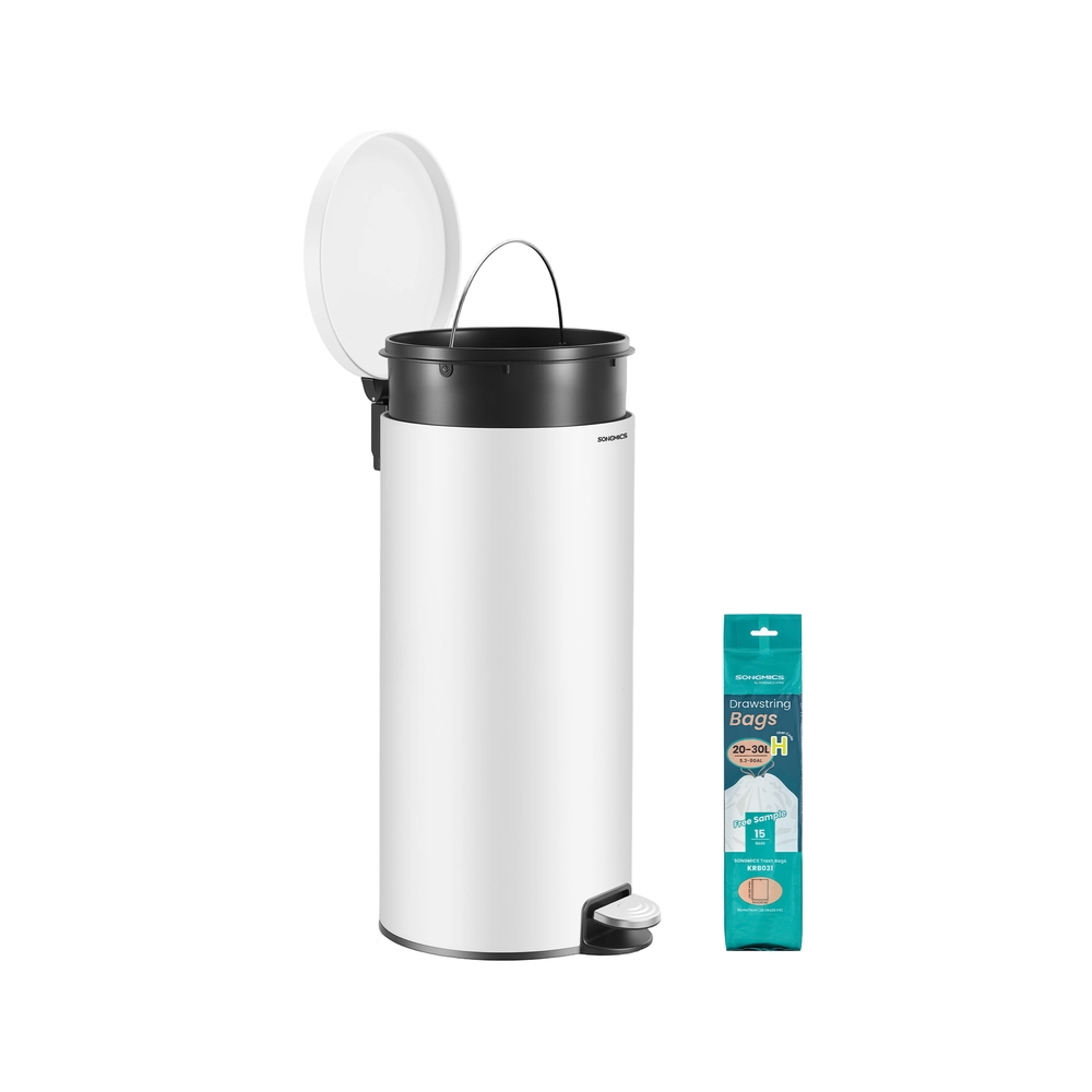 Ümmargune 30L prügikast pedaaliga, eemaldatava sisemise ämbriga, pilvevalge