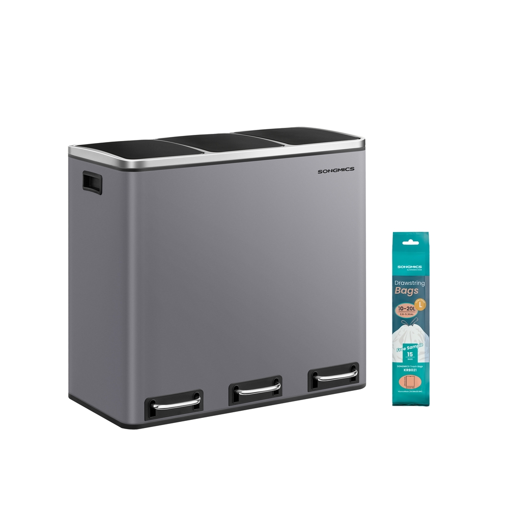 Jäätmesorteerimissüsteem jalgpedaali ja 3 sisemise ämbriga, matt hall