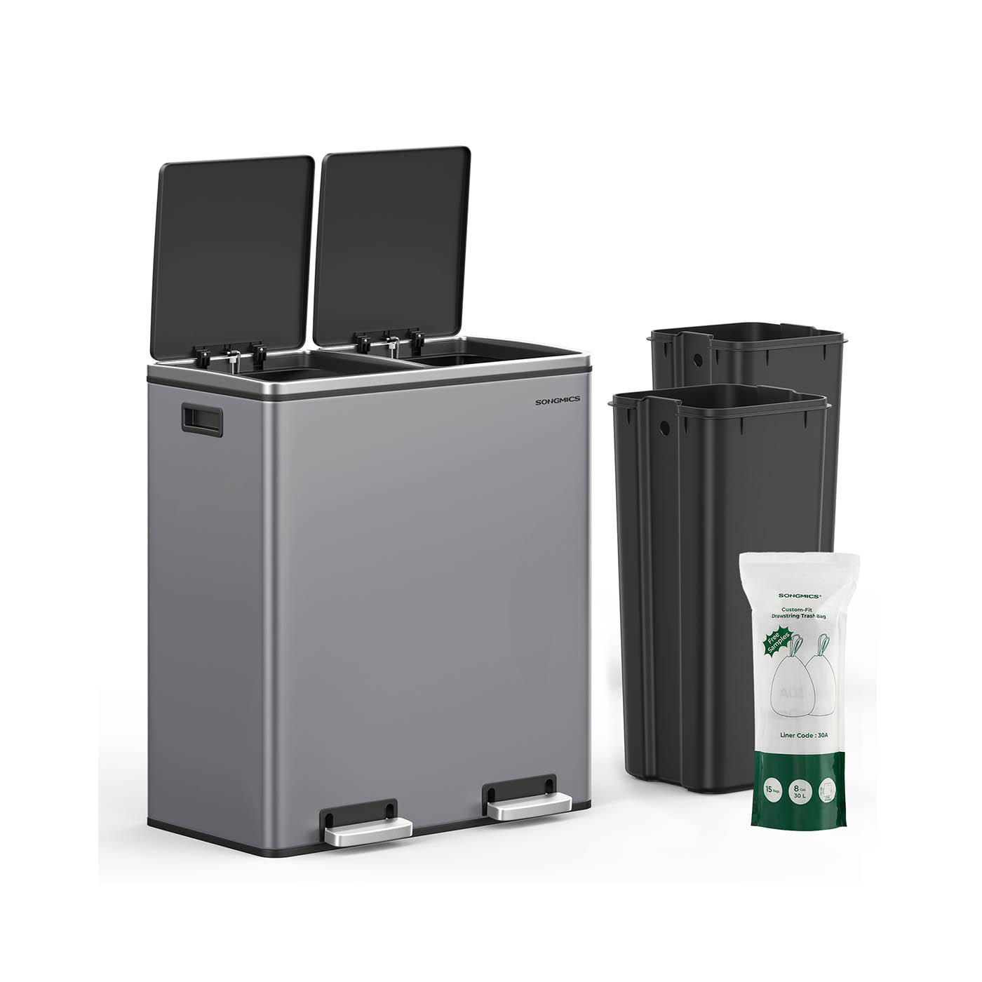 Prügikast kahe sektsiooni ja klapiga 2 x 30 liitrit, kiltkivihall