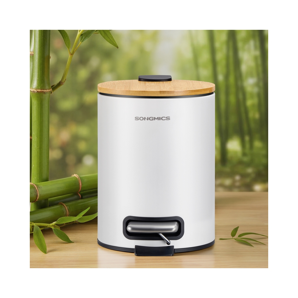 3-liitrine kosmeetikaprügikast kaane ja vaikse pedaalimehhanismiga, pilvevalge