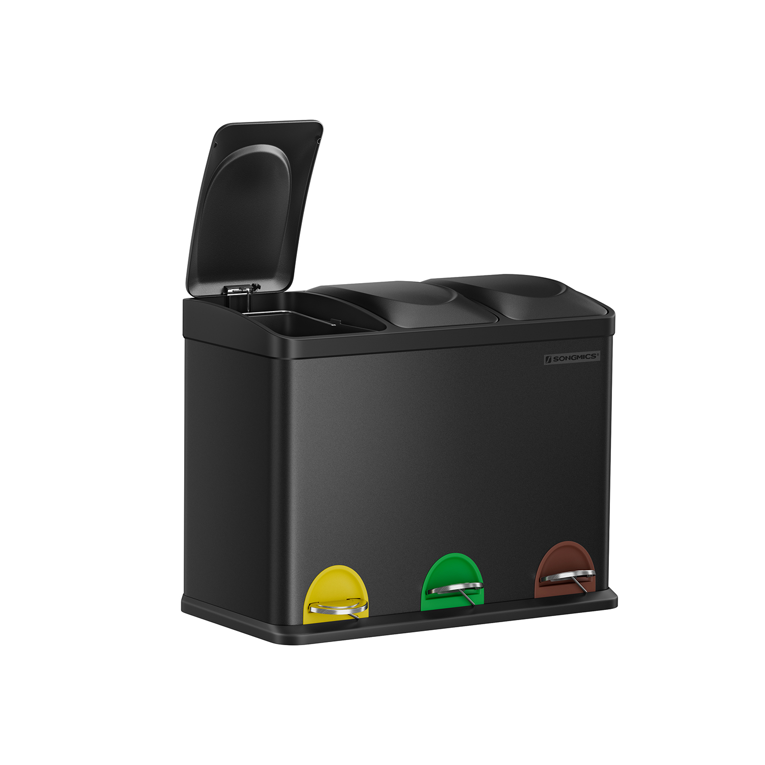 Prügikast 3 x 15 liitrit kaanega ja sisemine prügikast must