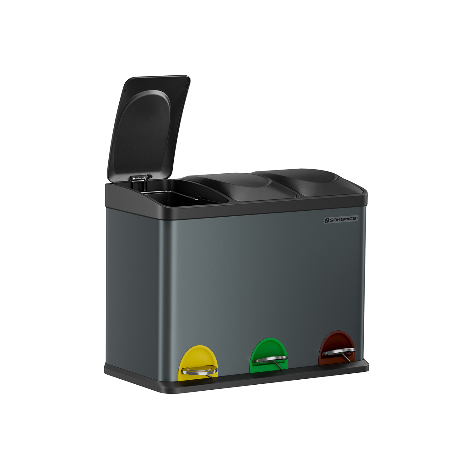 Prügikast 3 x 15 liitrit kaanega ja sisemine prügikast suitsu hallikasmust