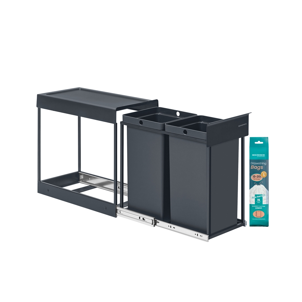 Prügikast kahe sektsiooni ja pikendatava prügisorteerimissüsteemiga, hall