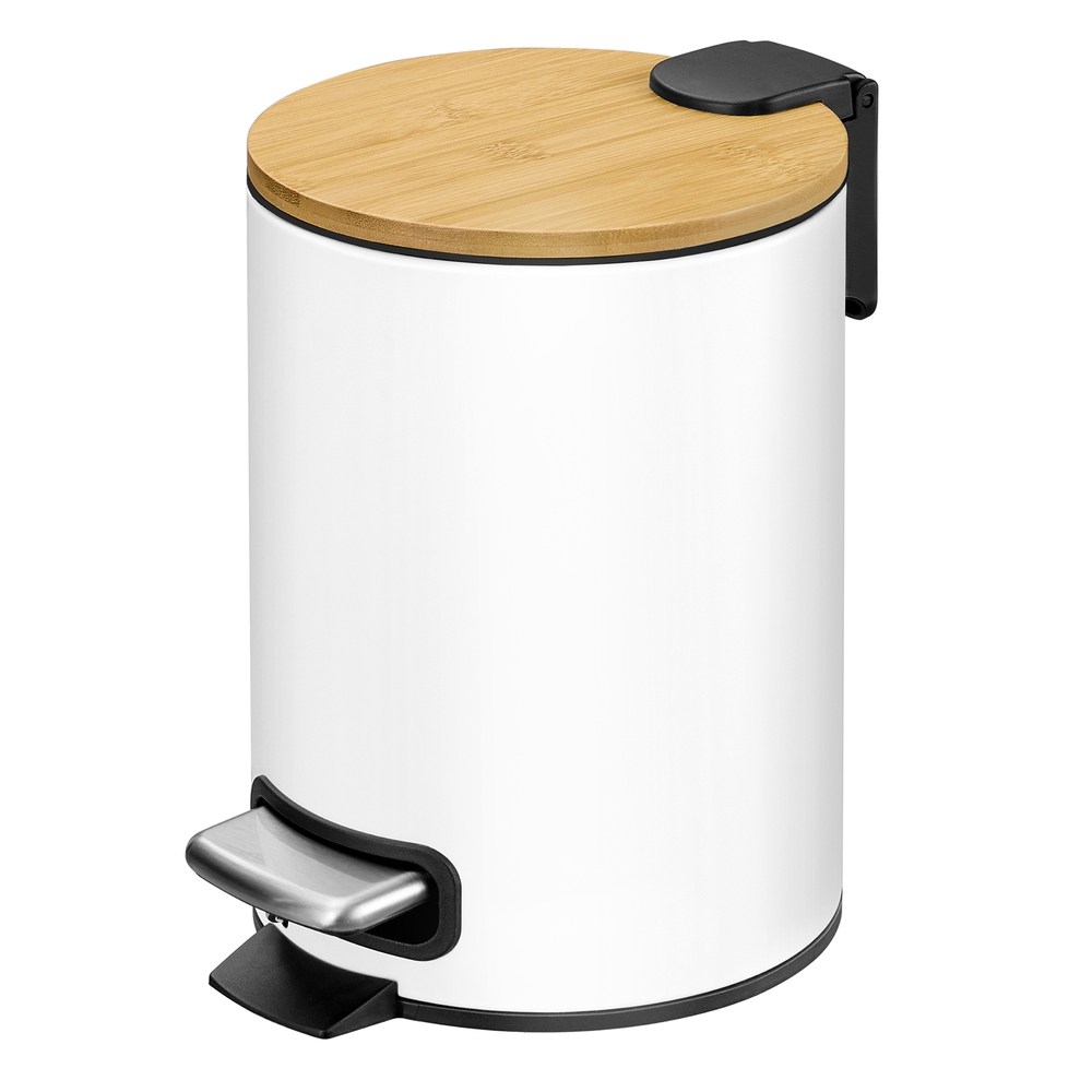 Vannitoa prügikast, 3 liitrit, kosmeetikaprügikast bambuskaanega, pedaaliga prügikast vannituppa