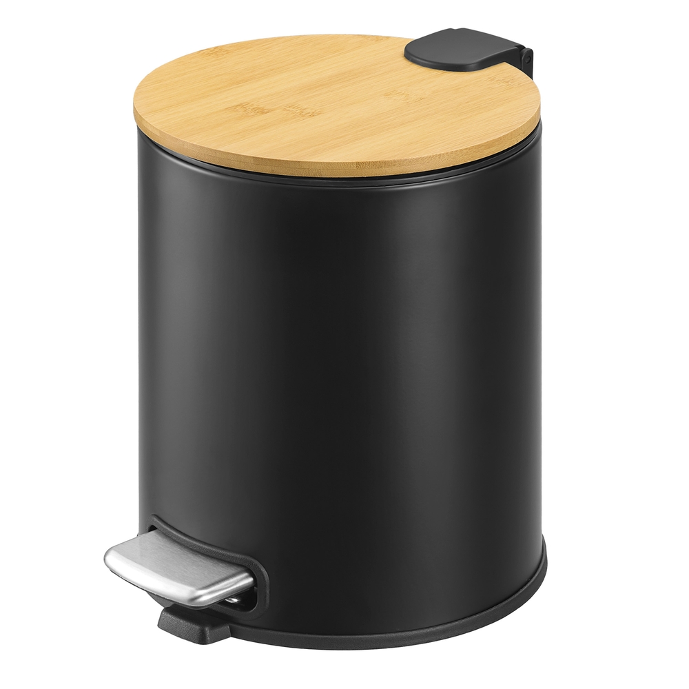 Vannitoa prügikast, 6 liitrit, kosmeetikaprügikast bambuskaanega, pedaaliga prügikast vannituppa