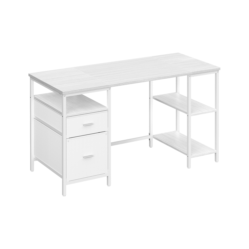 Arvutilaud 3 riiuli ja 2 sahtliga, 140 x 60 x 76 cm, vahervalge-pilvevalge