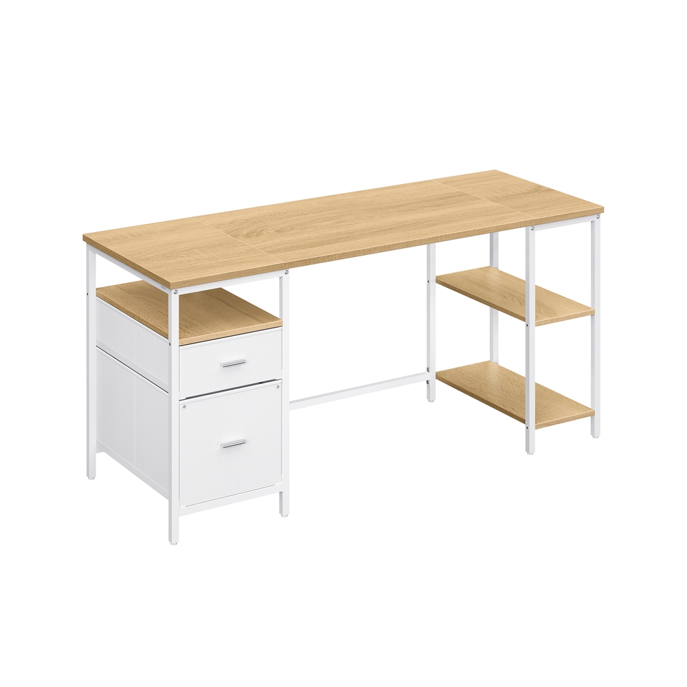 Arvutilaud 3 riiuli ja 2 sahtliga, naturaalne tammevärv - pilvevalge