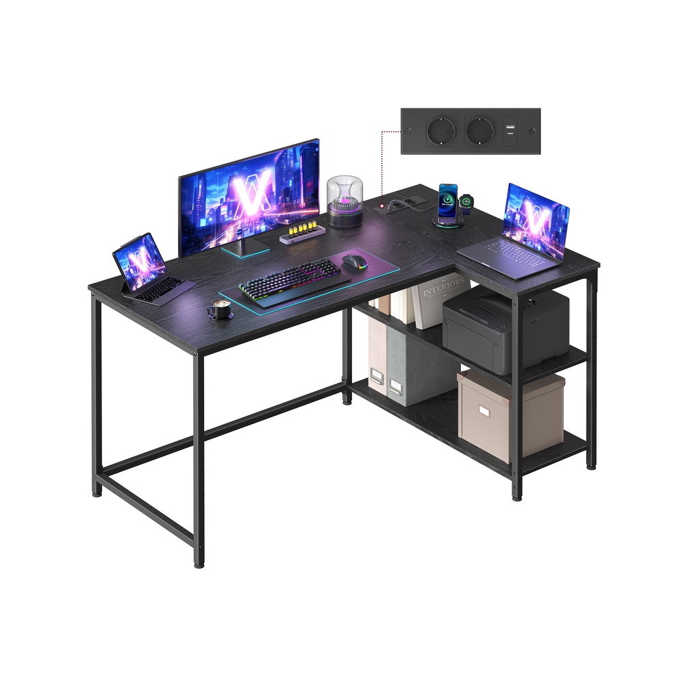 L-kujuline nurgalaud panipaigaga kodukontorisse, eebenipuust must