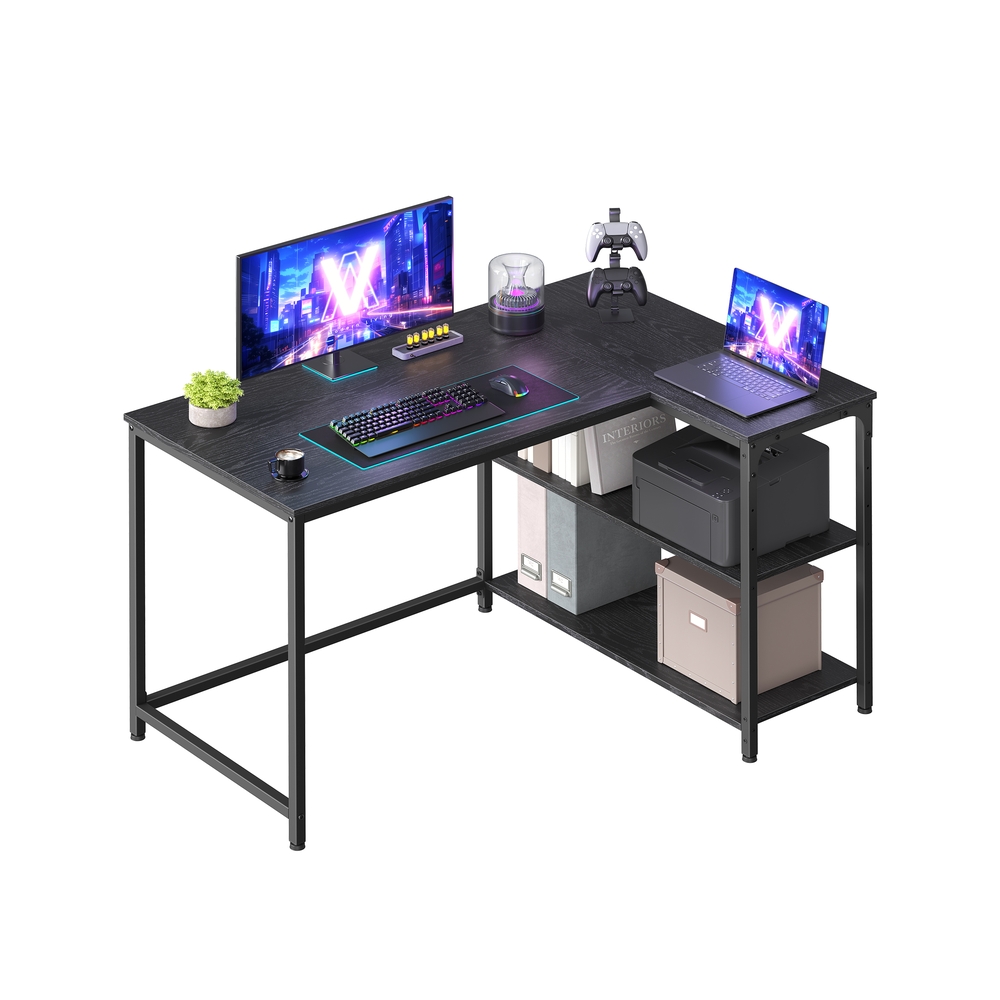 110 x 80 cm L-kujuline nurgalaud panipaigaga kodukontorisse, eebenipuust must