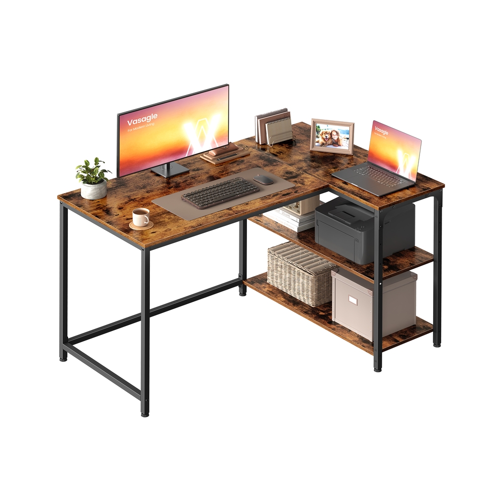 L-kujuline nurgalaud panipaigaga kodukontorisse, vintage-pruun