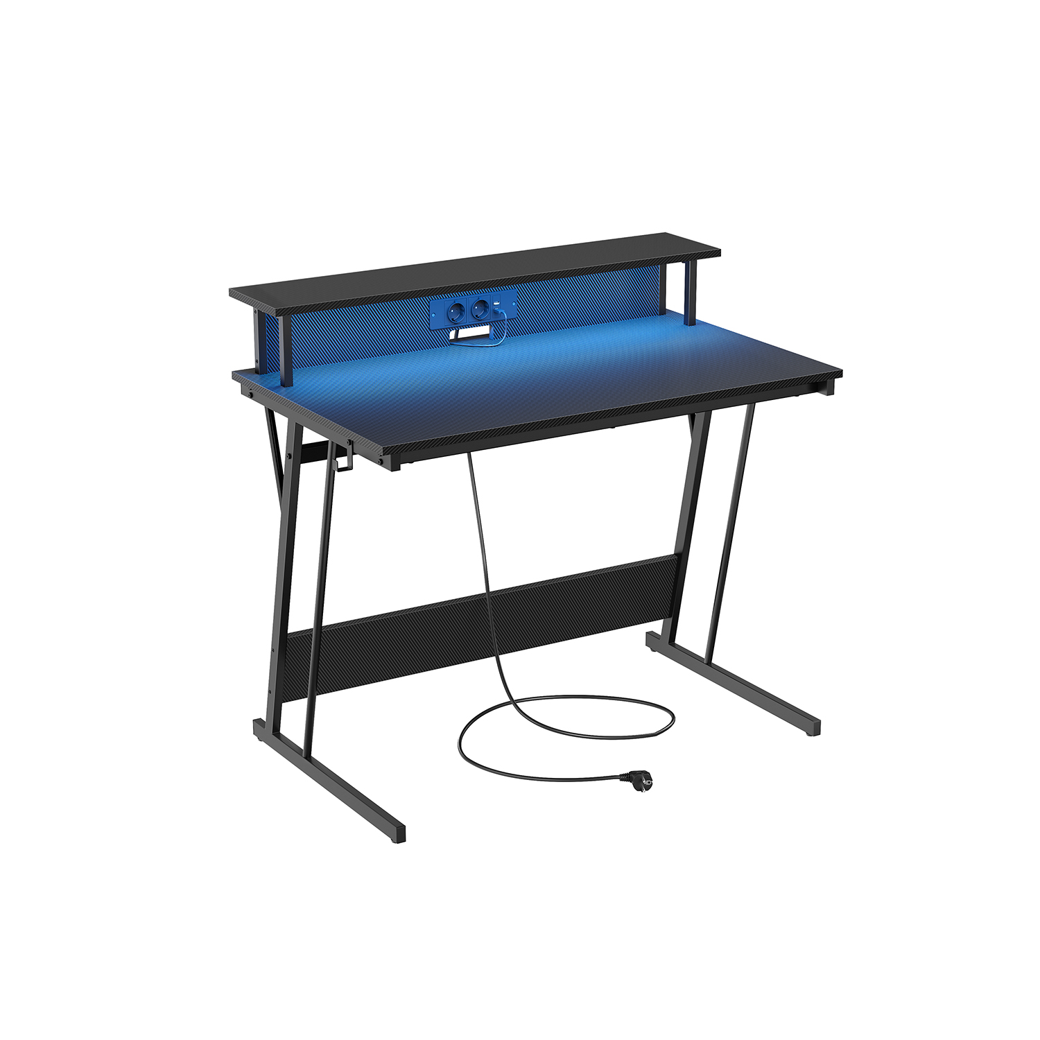 Kirjutuslaud LED tulega ja pistikuga, 60 x 100 x 76 cm, tahmamust