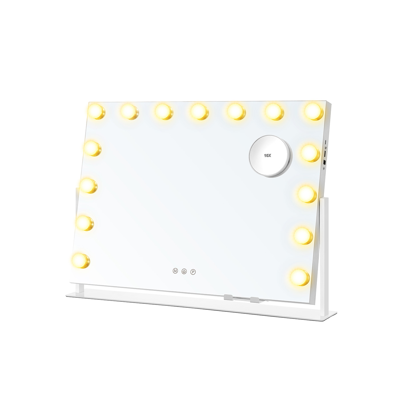 Meigipeegel valgustuse ja laadimisportidega, mattvalge