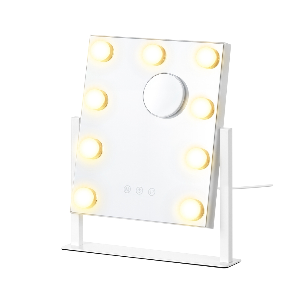 Meigipeegel valgustuse ja 9 LED-pirniga, mattvalge