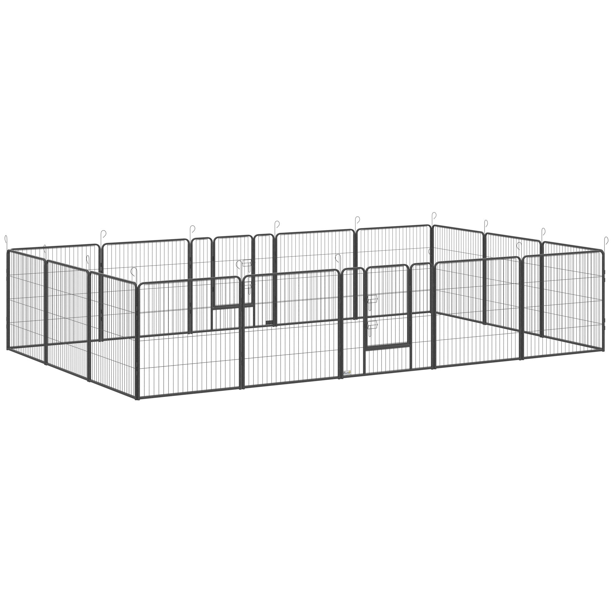 Kutsika mänguaedik, 16-osaline kokkupandav kutsikajooksuala uksega väikestele ja keskmistele koertele, 3,2 x 3,2 x 0,8 m, hall