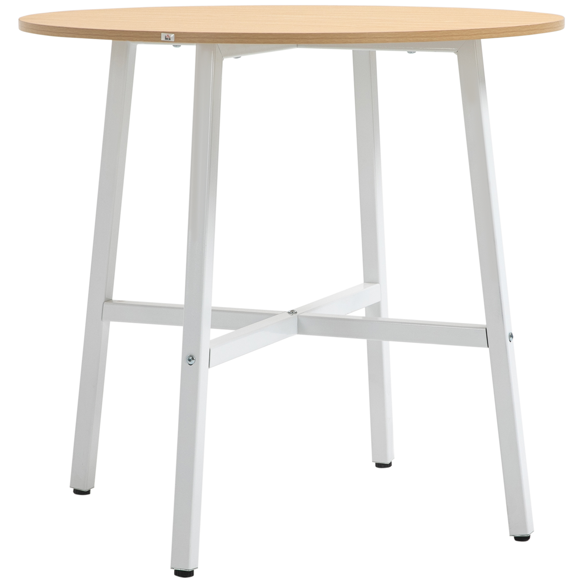 Söögilaud, industriaalne stiil, ümar disain, stabiilne kuni 60 kg, Ø80 x 76K cm, naturaalne puit/valge