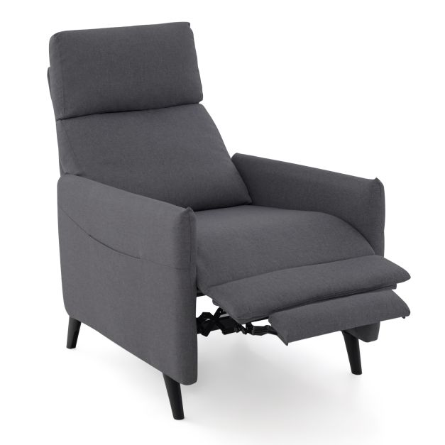 Reguleeritava seljatoe ja jalatoega luksuslik linasest kangast tugitool-lamamistool (Recliner), mugav telekatool, tumehall