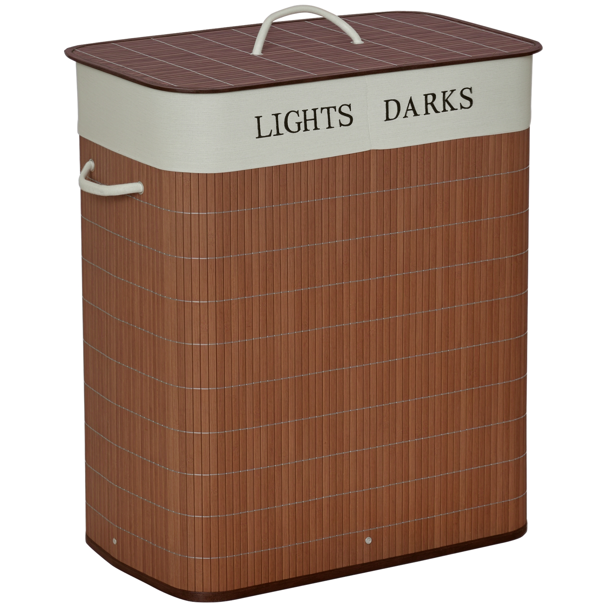 Bambusest pesukorv, kitsas, kaanega, mahutavusega 100L, pesukorv käepidemetega, 2 eemaldatavat pesukotti, pesukorvid, pesukast pesuruumi, magamistuppa, vannituppa, pruun