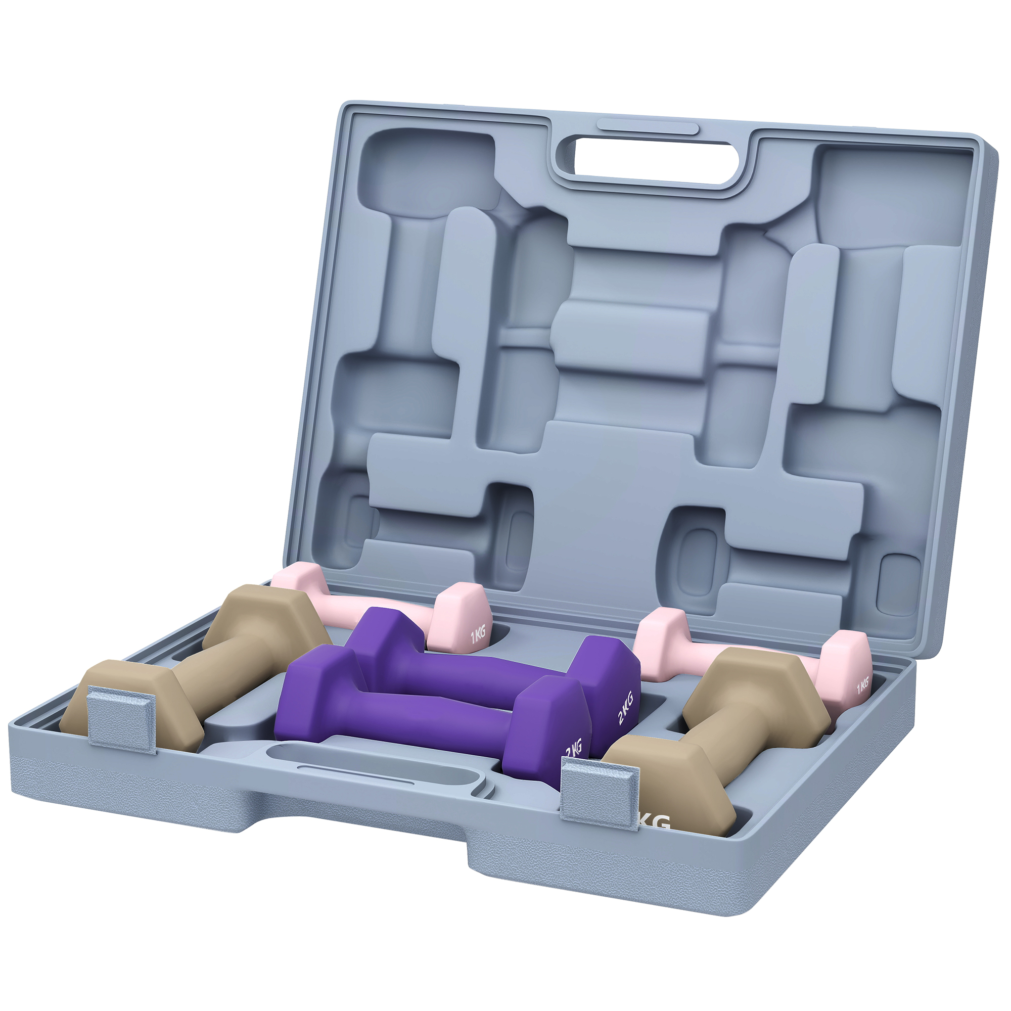 Hantlite komplekt, 6-osaline hantlite komplekt raskustega, terasest hantlite komplekt, 1kg, 2kg, 3kg