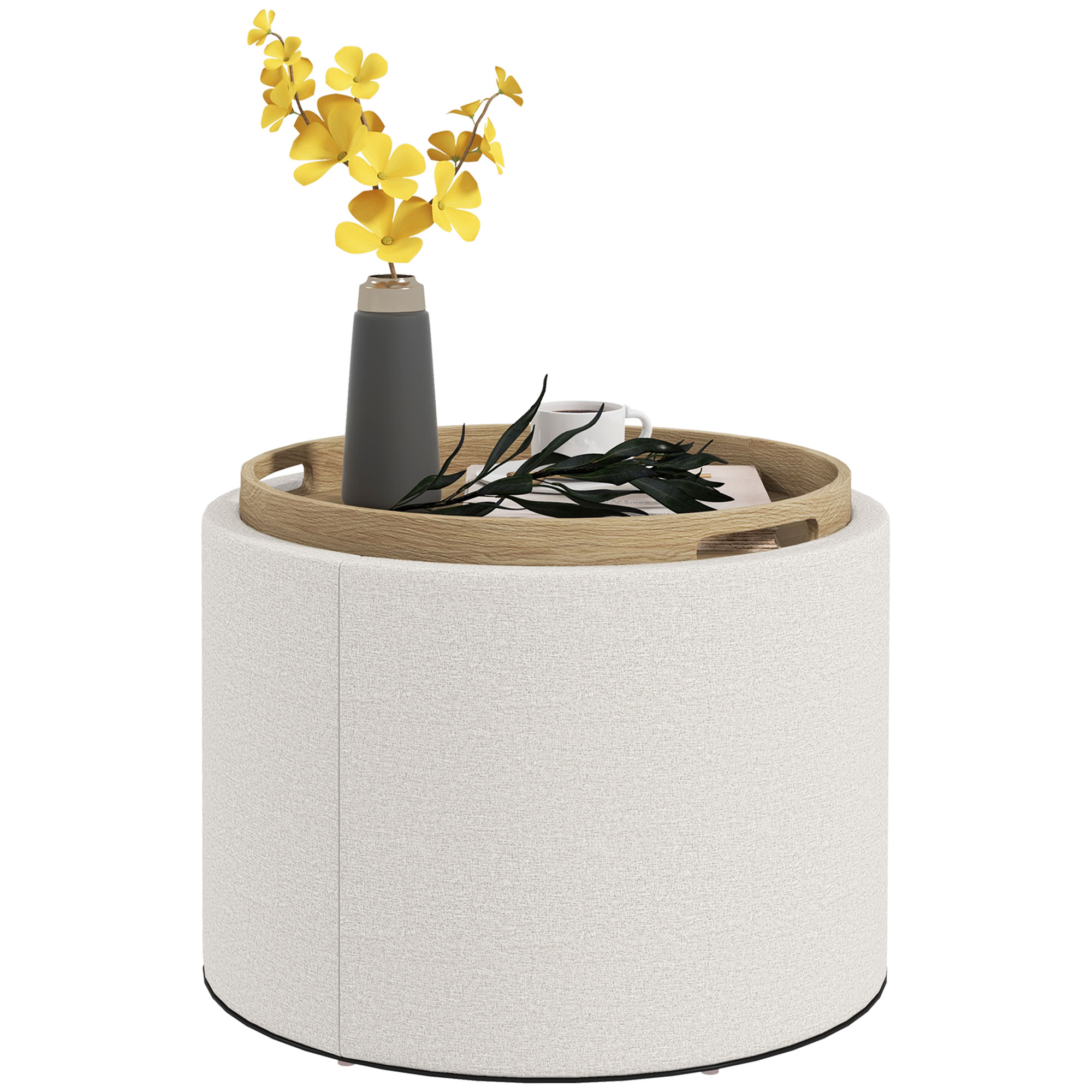 Polsterdatud taburet linane peidetud panipaik pööratav kaas 56cm x 56cm x 42cm kreemikas + naturaalne