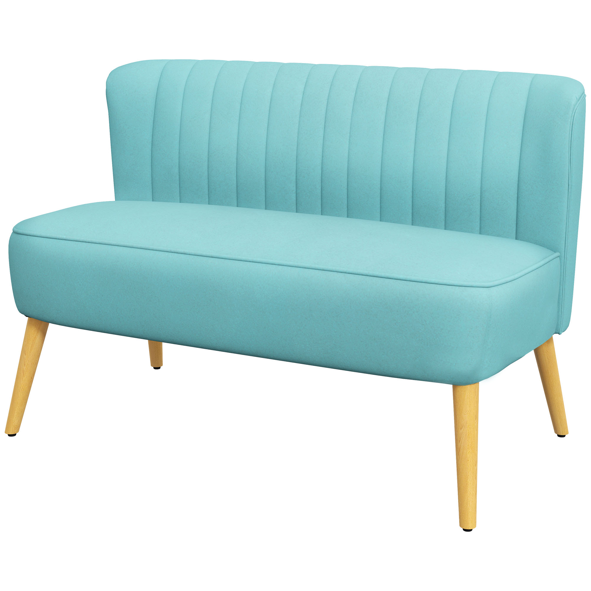 Retrodisainiga kahekohaline diivan, puidust jalad, 117 cm x 56,5 cm x 77 cm, roheline