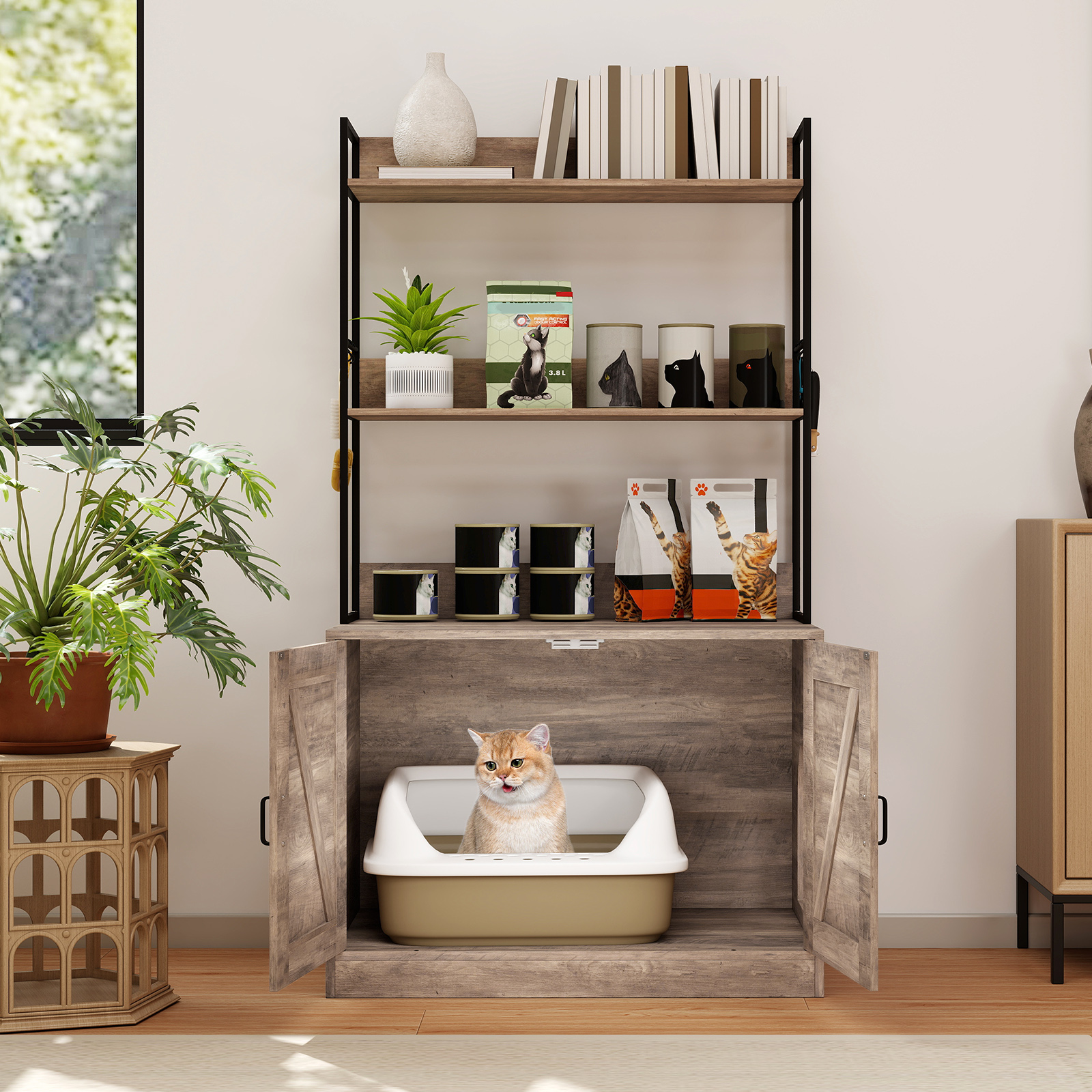 Kaasaegne kassiliivakasti kapp 3 riiuliga, hall