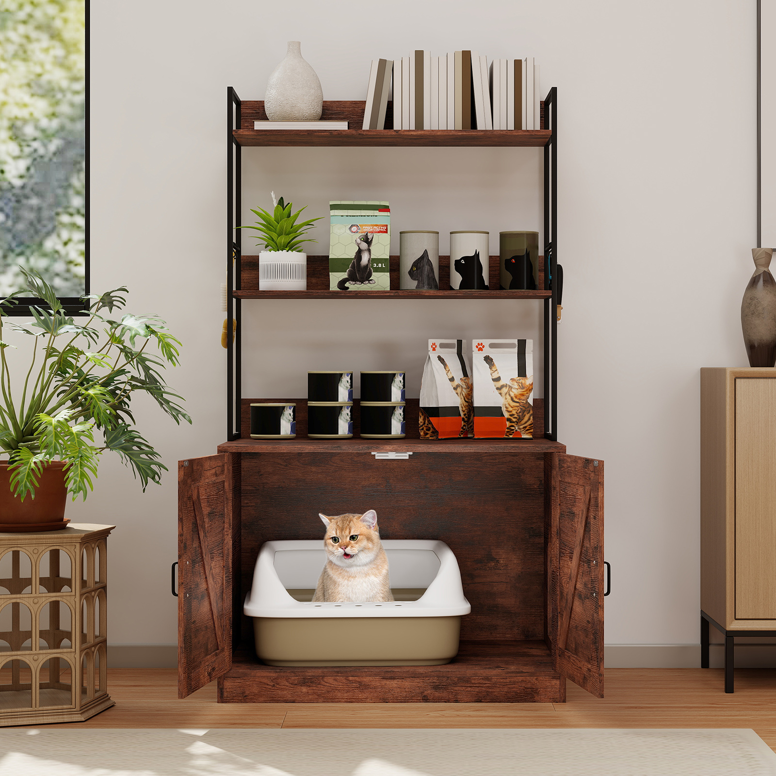 Kaasaegne kassihalli kapiga, 3-korruseline riiul