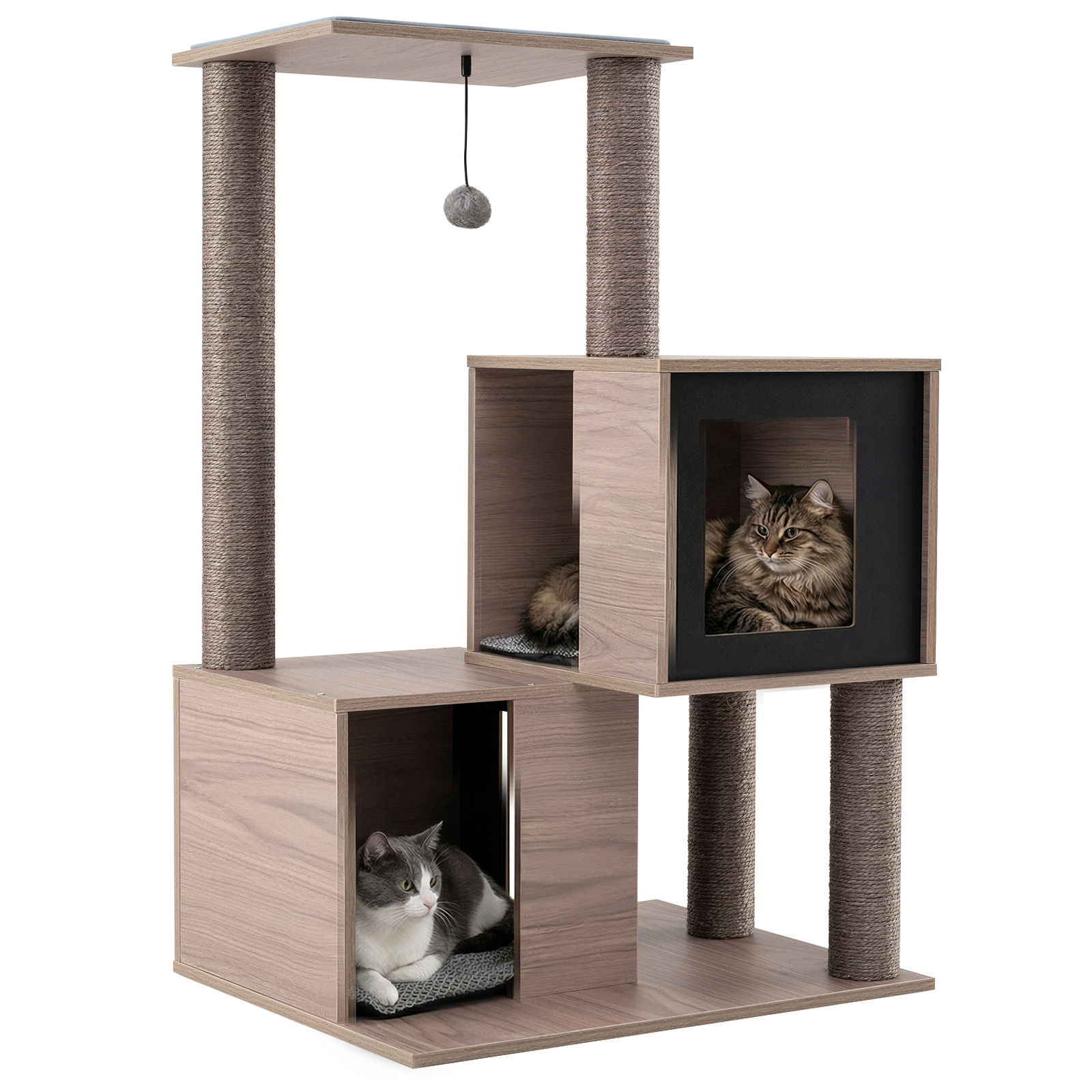 Moodne kassipuu sisalist kraapimispostide ja eemaldatavate patjadega - hall