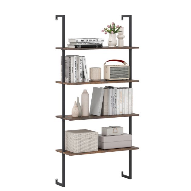 4-tasandiline tööstuslik seinariiul metallraamiga, pruun