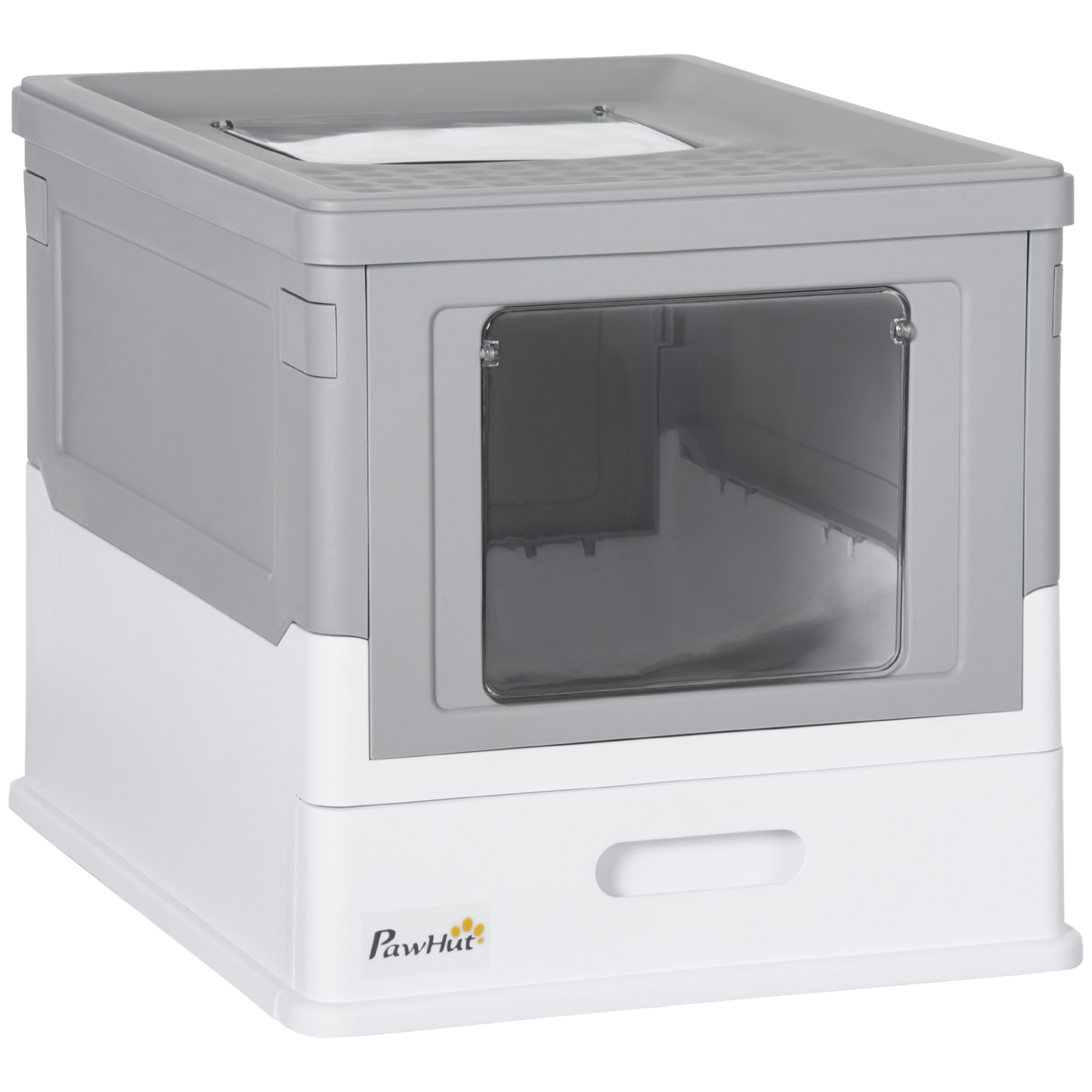 Kassiliivkast, kassimaja alusaluse ja kühvliga, plast, hall