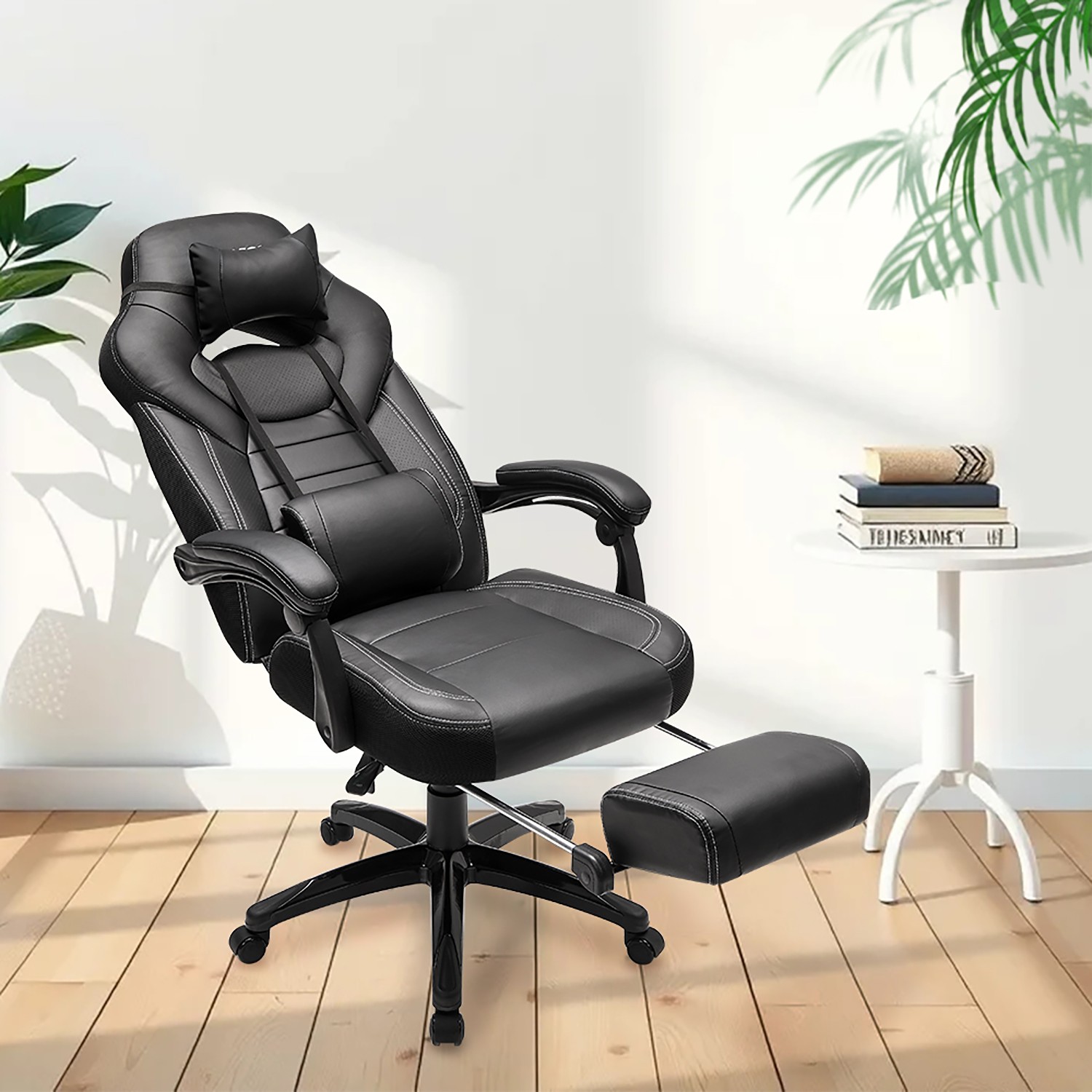 Ergonoomiline mängutool jalatoega, kontorikasutuseks, reguleeritava pea ja nimmepadjaga