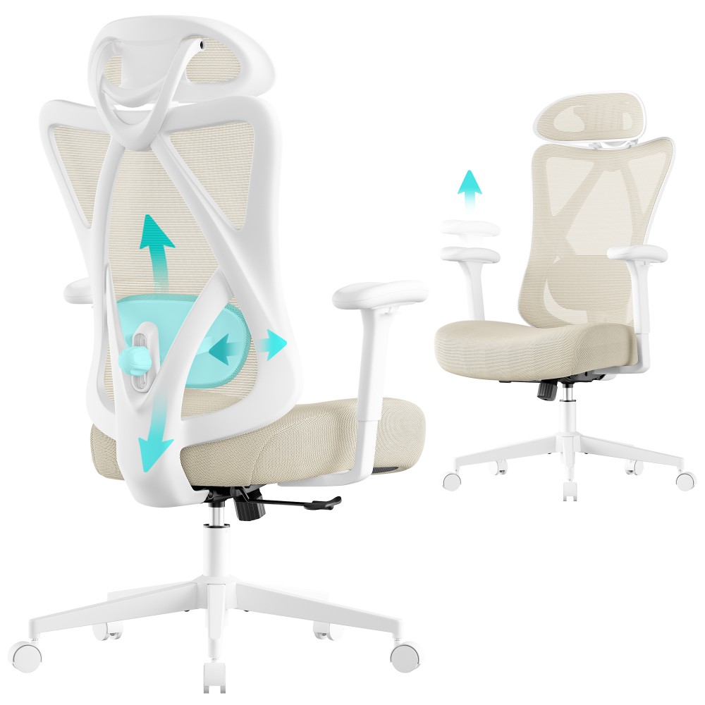 Kontoritool reguleeritavate nimme- ja peapatjadega, reguleeritava kõrgusega, cappuccino beež