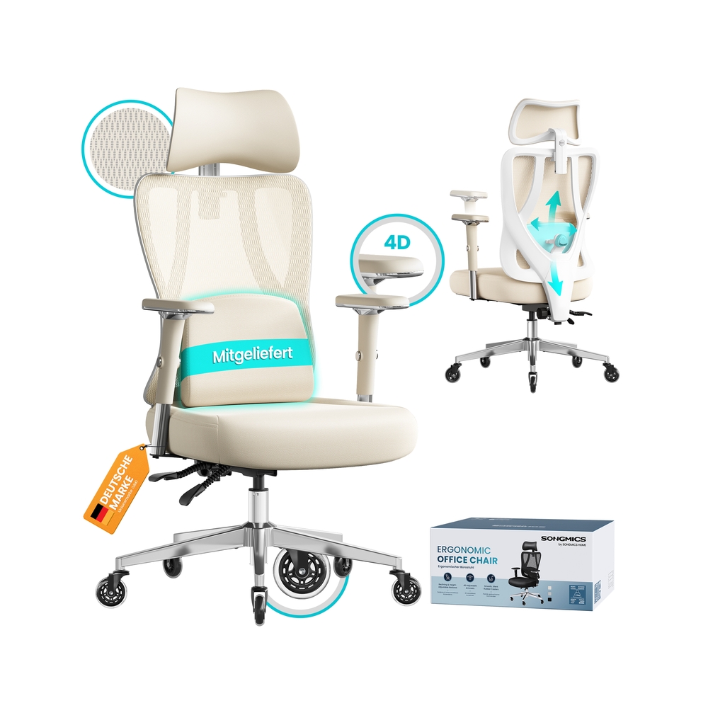 Ergonoomiline kontoritool reguleeritava toega, kaamelipruun ja pilvevalge