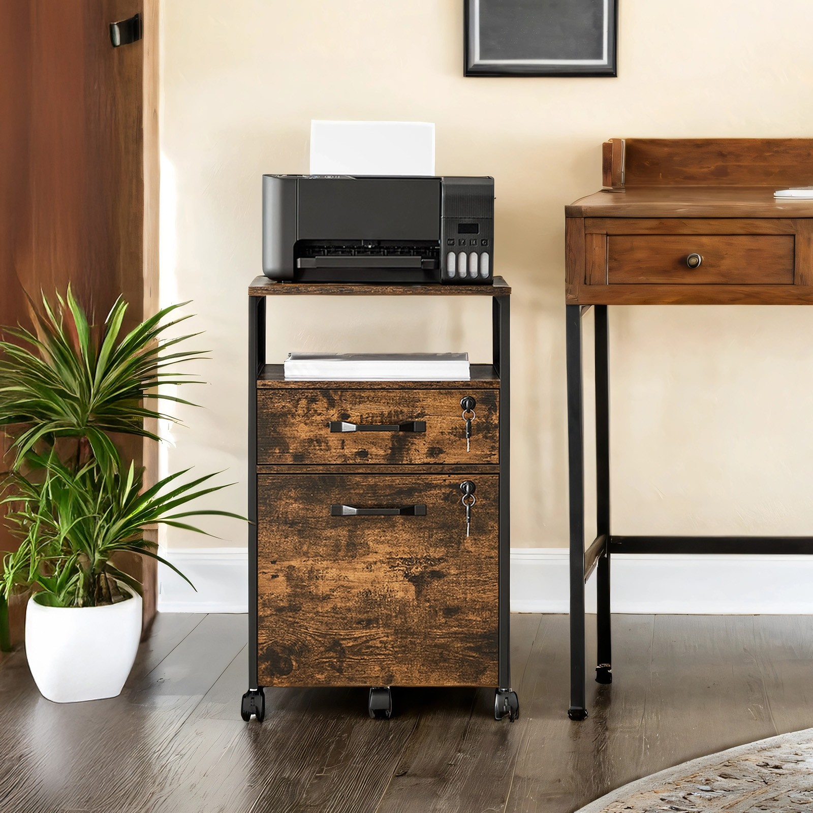 Mobiilne dokumendikapp kahe sahtliga, rippuva kaustasüsteemiga