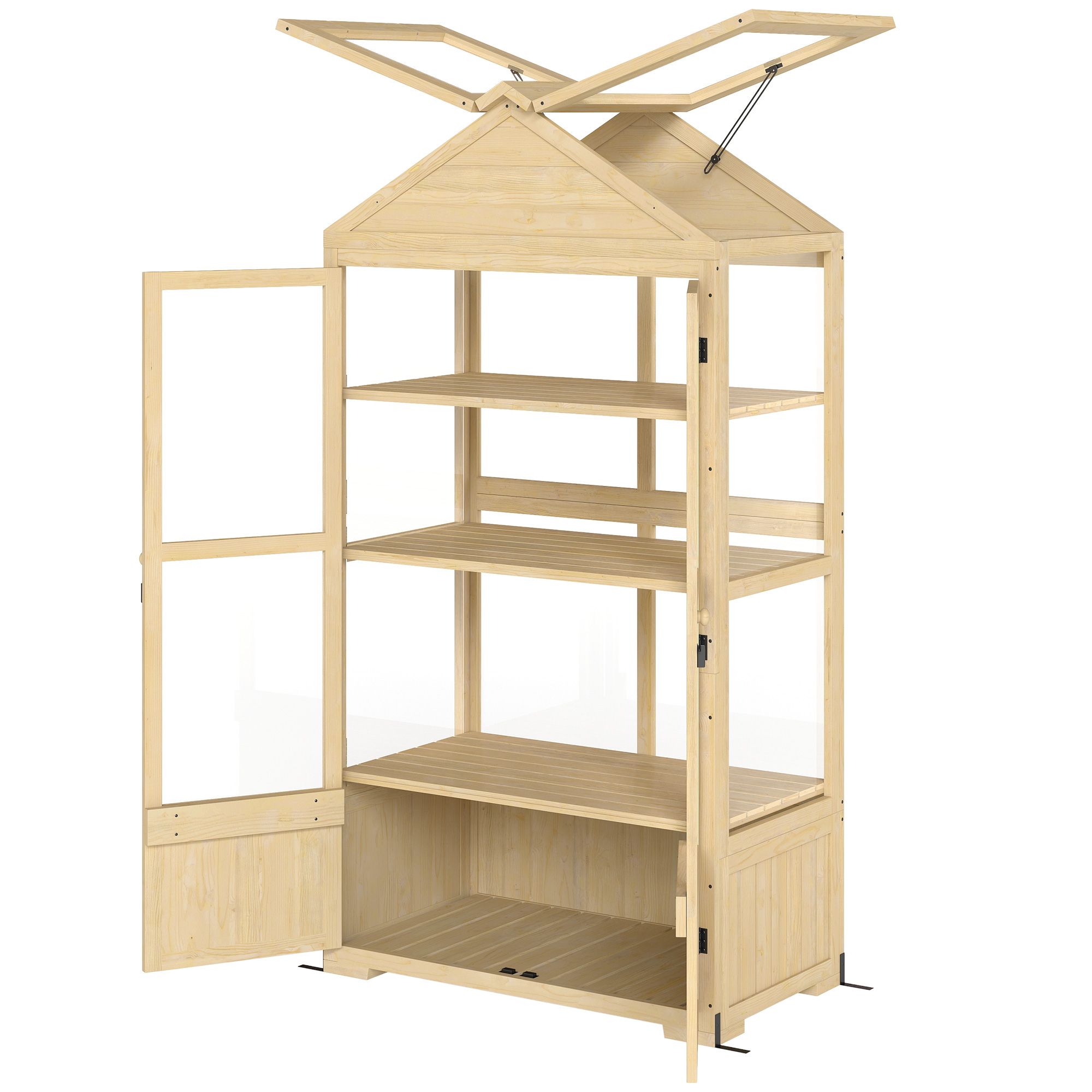 Kasvuhoone riiuliga, katuseaknaga, lukustatava uksega, akrüül, puitraam, 100 x 56,5 x 178 cm