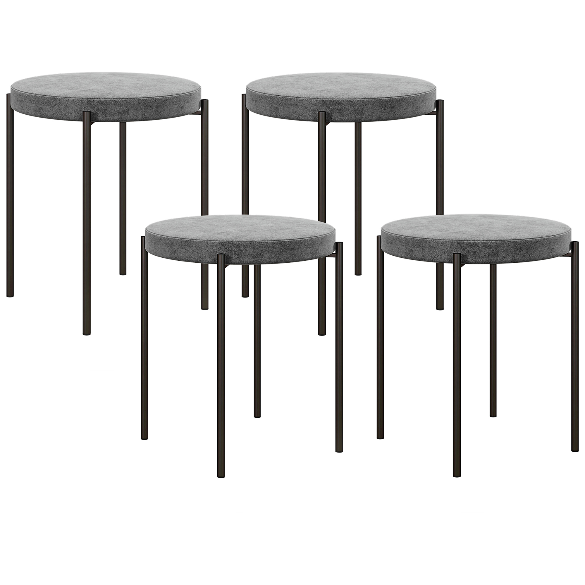 Köögitoolid, 4 tk komplekt, virnastatavad, sametine välimus, kuni 100 kg, terasraam, 41,5 x 41,5 x 46 cm, tumehall