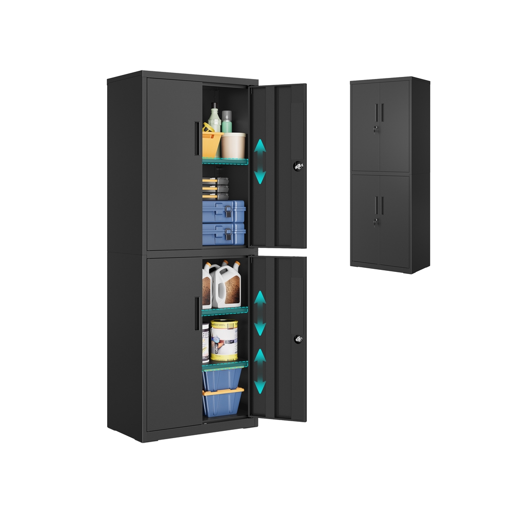 Mitmekülgne terasest kapp 4 ukse ja 5 riiuliga, matt must