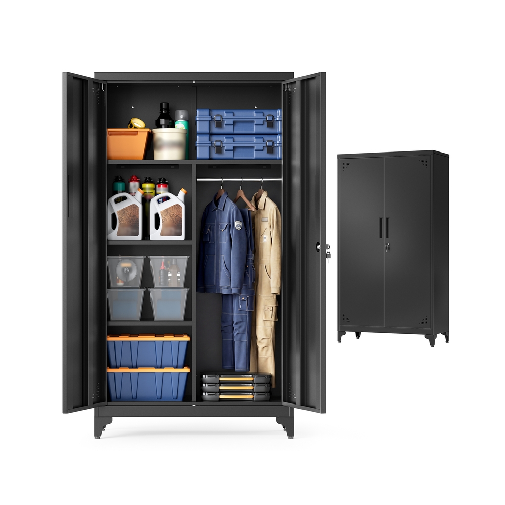 Mitmeotstarbeline kapp 2 uksega, 5 sektsiooniga, 80 x 40 x 165 cm, matt must