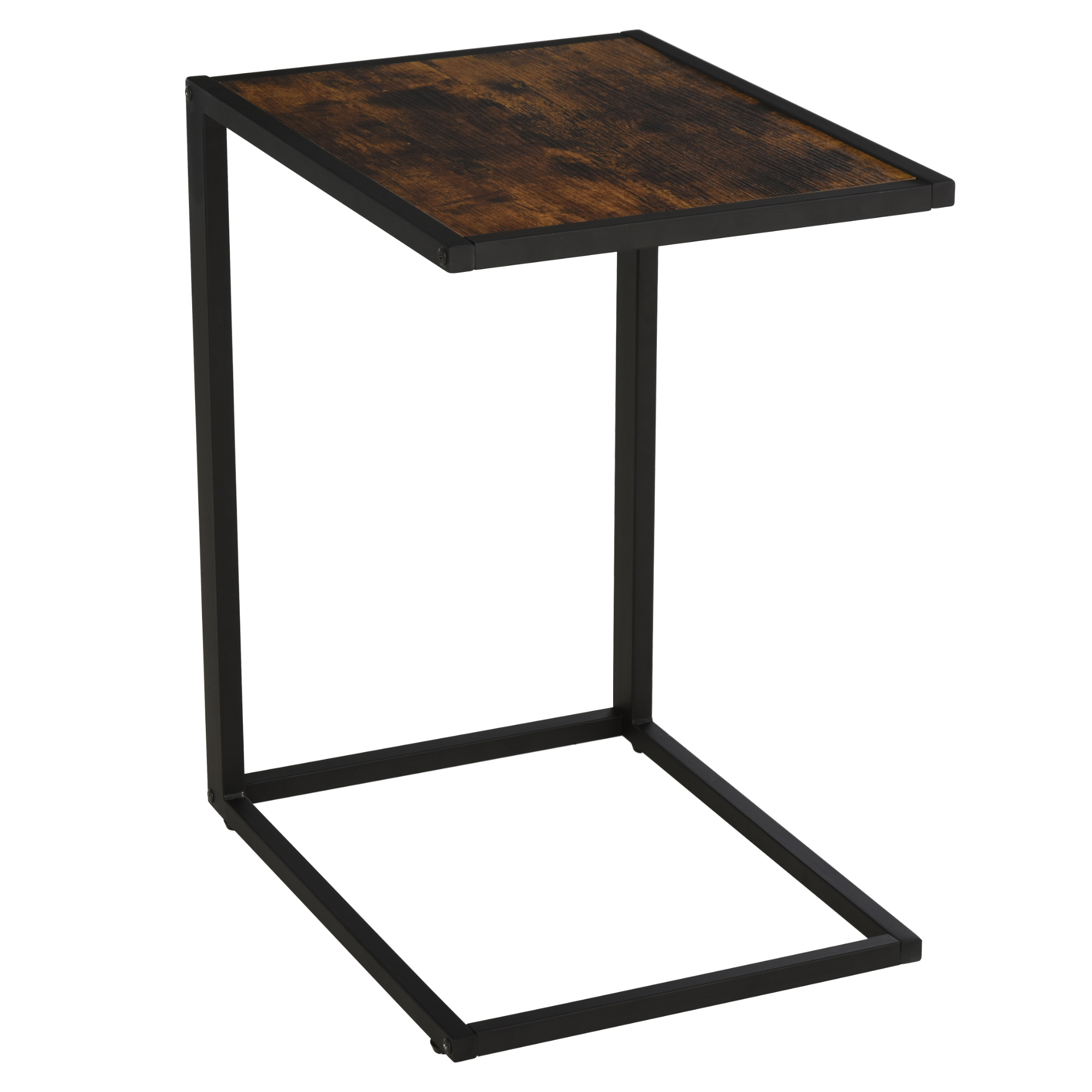 C-kujuline abilaud, kohvilaud, sülearvutilaud magamistuppa ja elutuppa, väike ala, metallraamiga, industriaalne stiil, metall, MDF, maalähedane pruun, 40,6 x 50,8 x 64,2 cm