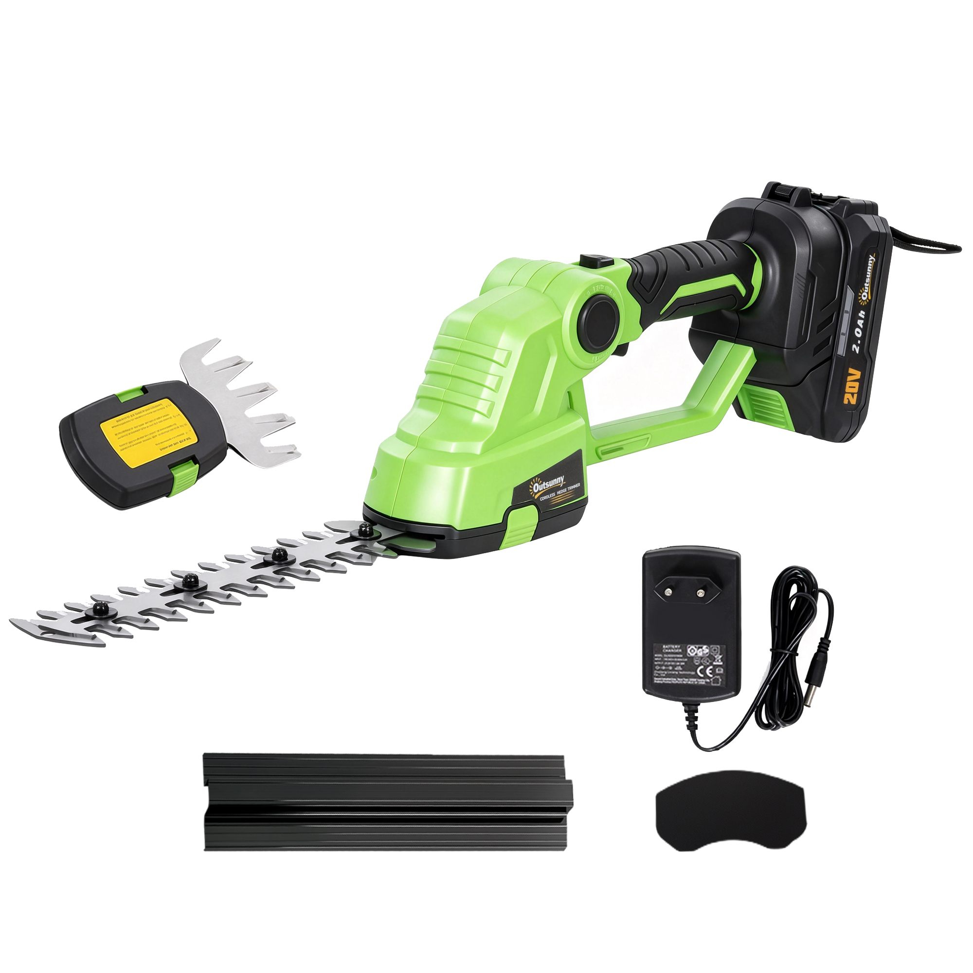 2-ühes akutoitel hekilõikur, elektriline heki- ja põõsalõikur 20/10 cm lõikepikkusega, laadijaga