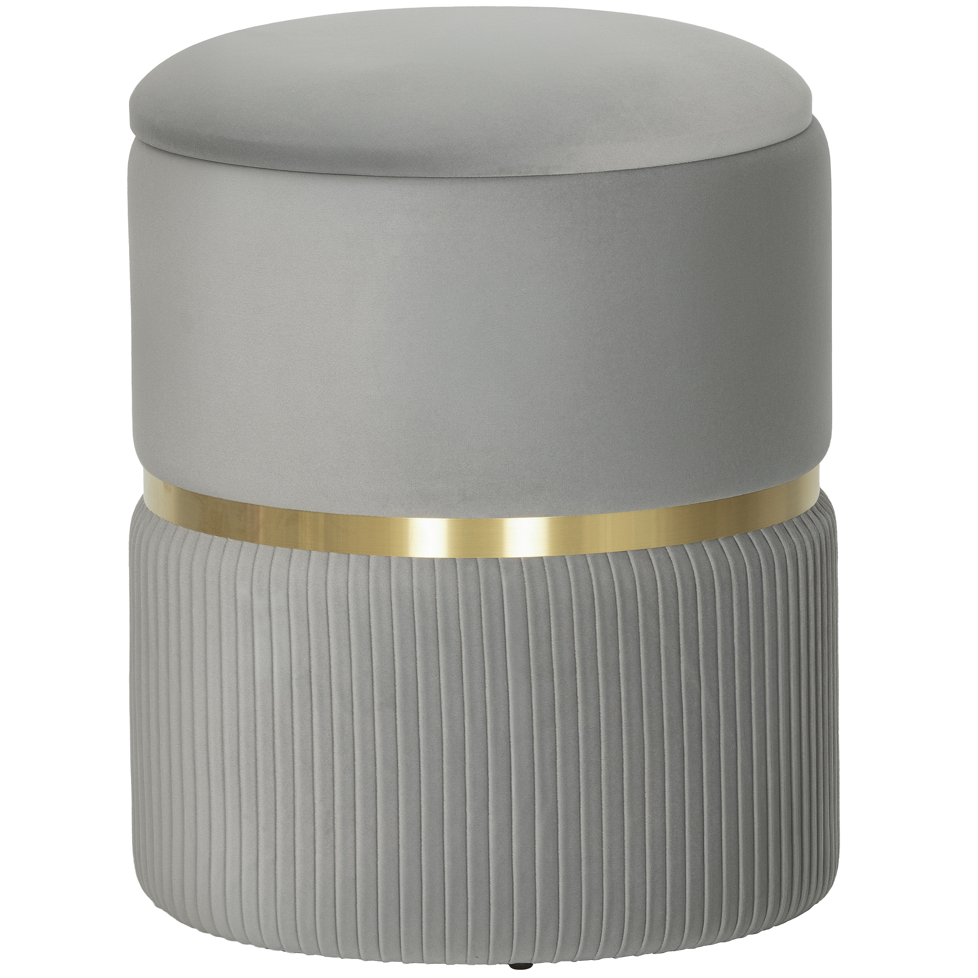 Ümmargune hoiustamis-ottoman, sametkattega ottoman eemaldatava kaane, polsterdatud istme ja peidetud hoiuruumiga, helehall