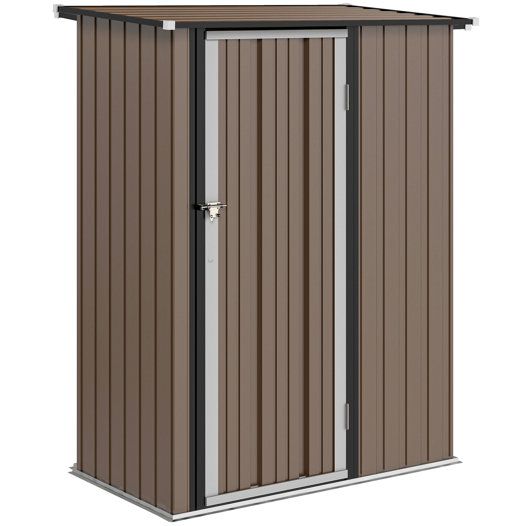 Aiamaja 1,07 m² kaldkatusega, 142 x 86 x 189 cm, tööriistakuur lukustatava uksega, aiamaja, terasest, pruun