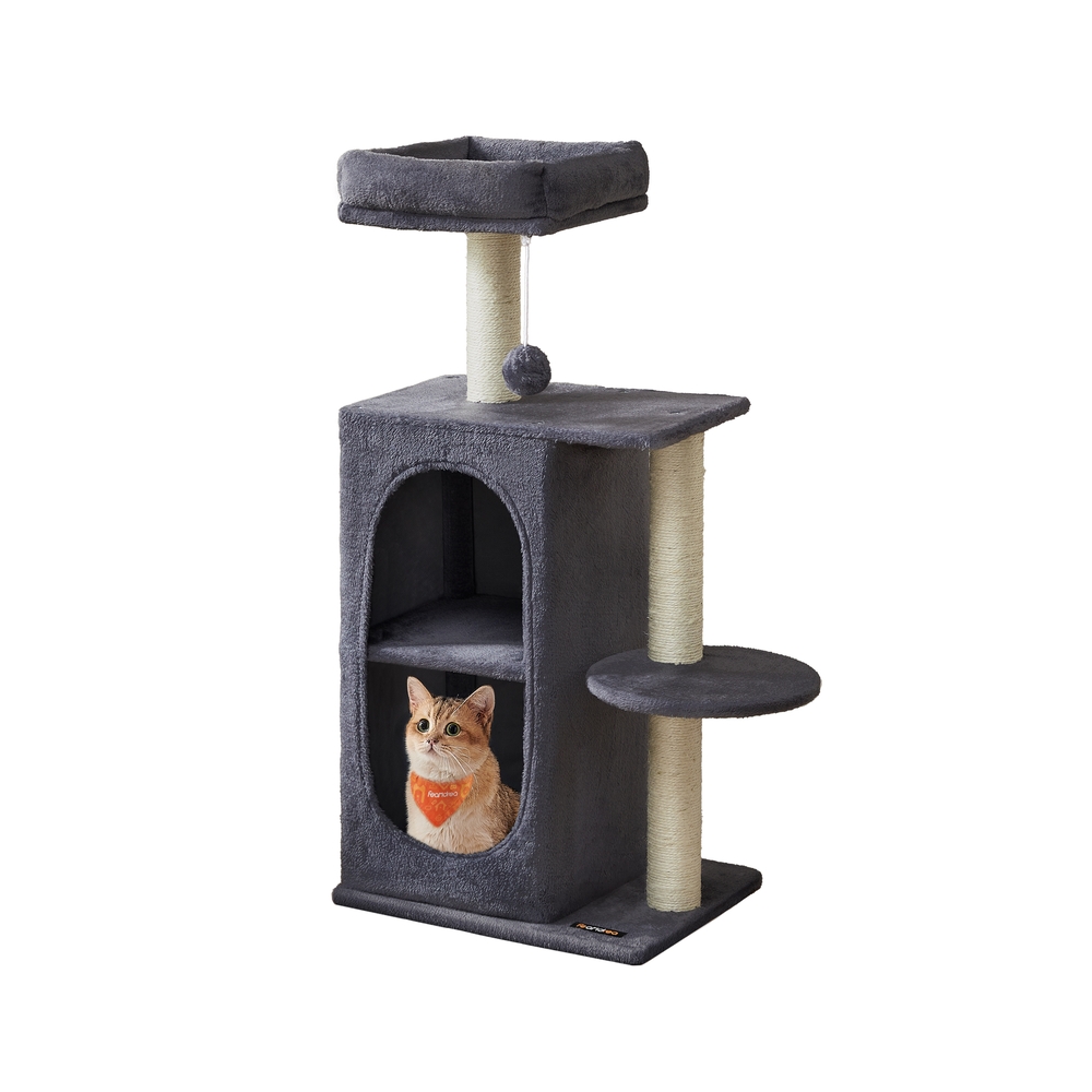 Väike kassipuu kahe koopa ja ühe platvormiga, tumehall