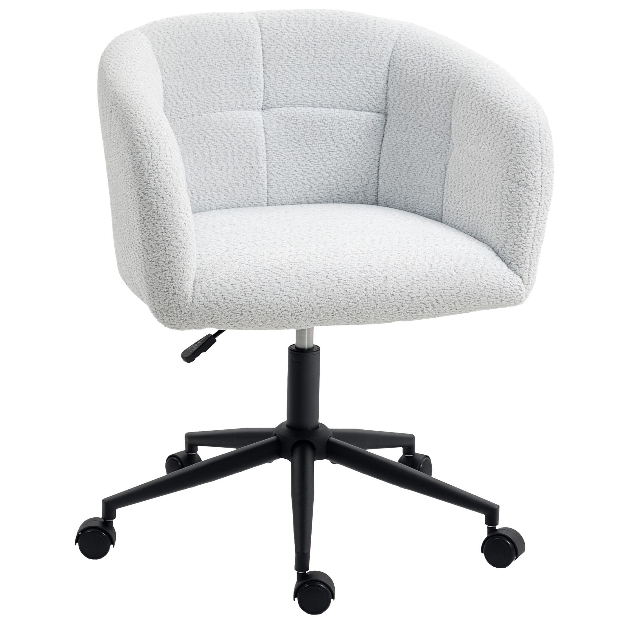 Polsterdatud kontoritool plüüskattega, vannidisain, ratastel lauatool, terasest alus, kreemikas+must