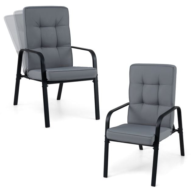 2 terrassitooli komplekt 5-positsioonilise reguleeritava seljatoe, eemaldatavate patjade ja metallist käetugedega, kandevõime 180 kg, hall