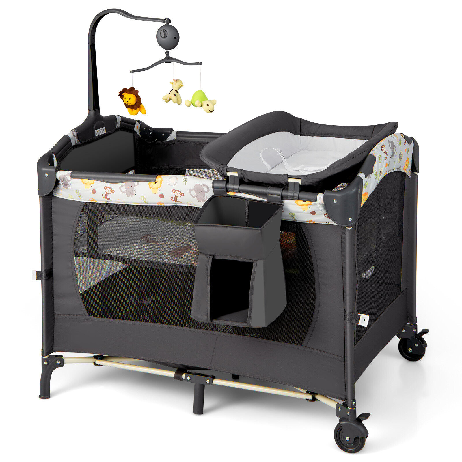 Kaasaskantav beebimänguväljak 3-ühes muudetav mänguaedik voodiga 107 x 72 x 805 cm hall
