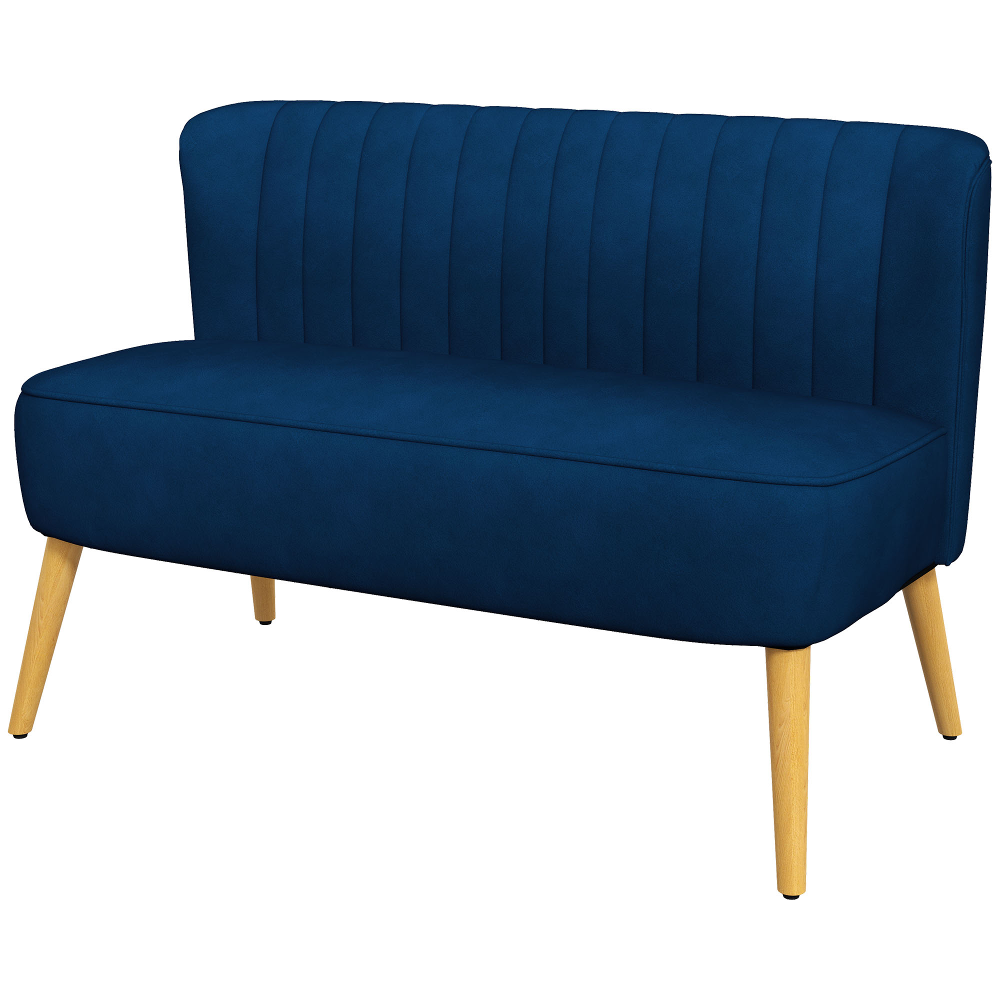 Retrodisainiga kahekohaline diivan, puidust jalad, 117 cm x 56,5 cm x 77 cm, sinine
