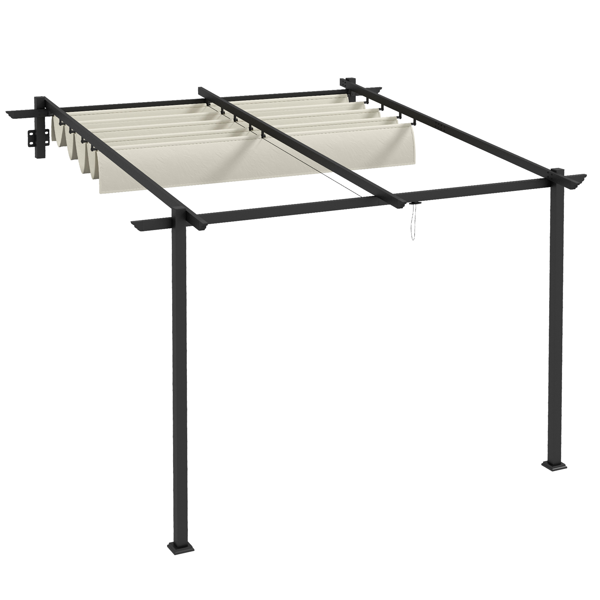 Aiapaviljon 3 x 3m, väljatõmmatav katus, seinale kinnitatav, metallraam, kreemvalge