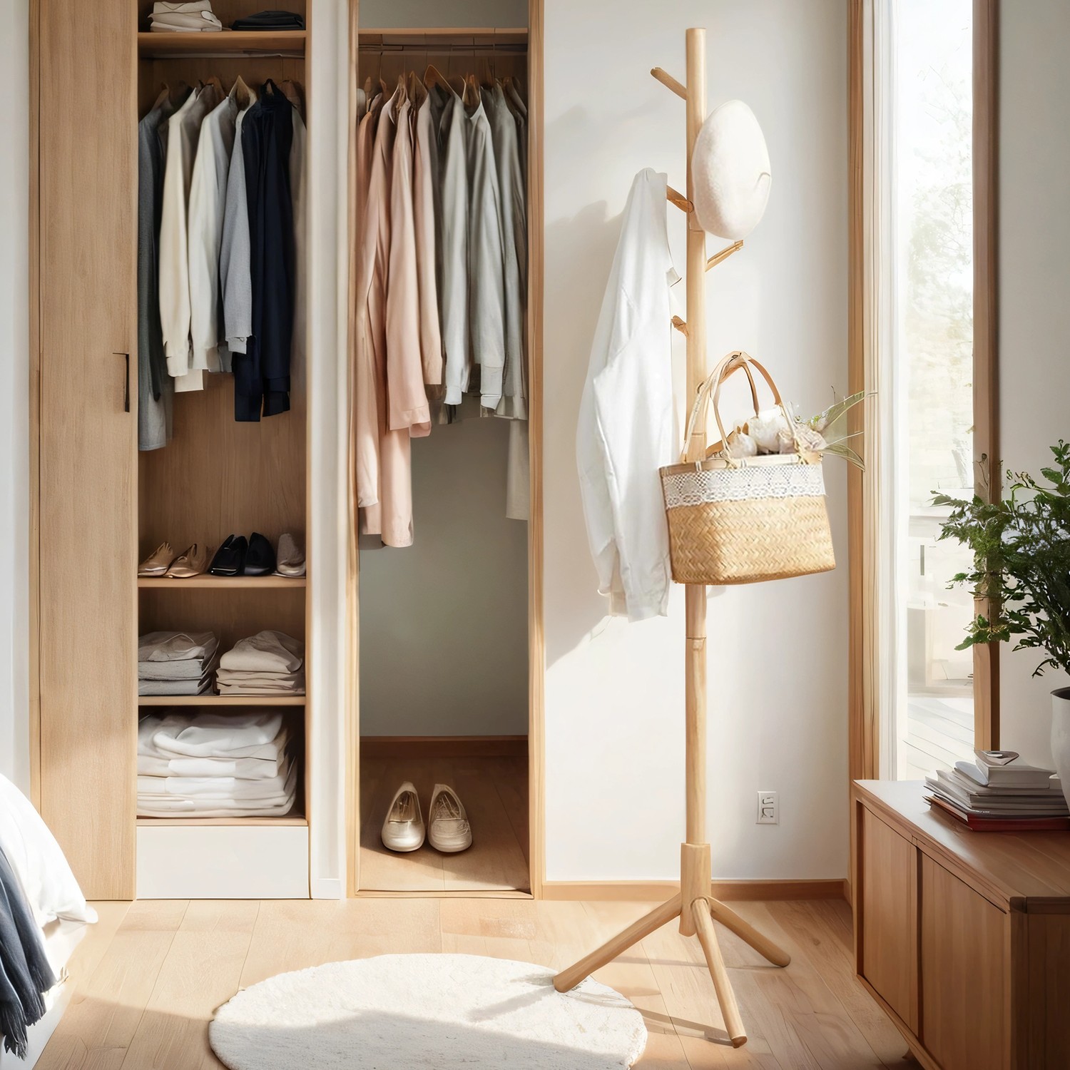 Riidenagi, täispuidust riidestange, puuvormis garderoob